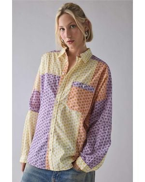 BDG Alex Breezy Button Shirt - Blue