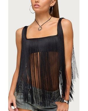 Edikted Eranthe Fringed Crop Top - Black