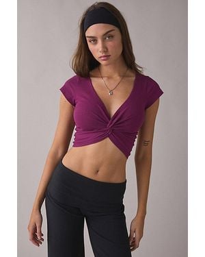 Out From Under Bec Twist-Front Cropped Tee Top - Purple