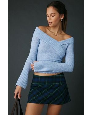 Kimchi Blue Andie Asymmetric Foldover Off-The-Shoulder Sweater - Blue