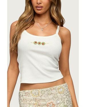 Edikted Martini Girl Bead Ribbed Tank Top - White