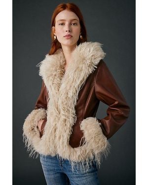 Kimchi Blue Tiffany Faux Leather + Faux Fur Trim Jacket - Black