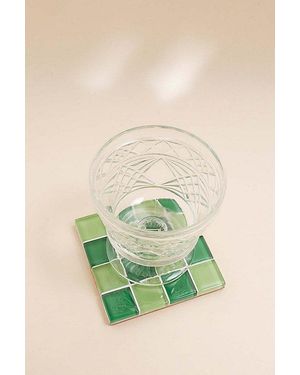 Subtle Studios Checkered Glass Tile Coaster - Green