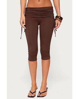 Edikted Bardi Drawstring Foldover Capri Pants - Brown