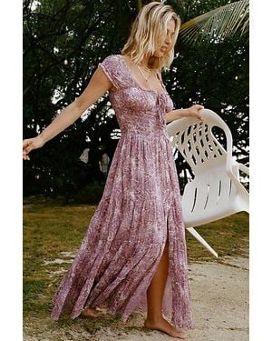Kimchi Blue Samira Puff Sleeve Smocked Button-Front Layering Maxi Dress - Purple