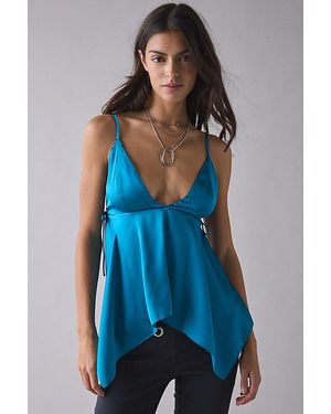 Urban Outfitters Uo Spellbound Satin Hanky Hem Babydoll Cami - Blue