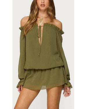 Edikted Delphine Off Shoulder Chiffon Romper - Green