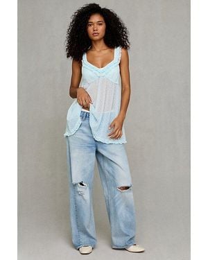 Out From Under Sweet Dreams Ruffle Sheer Mesh Slip - Blue