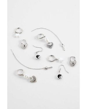 Urban Outfitters Uo Yin Yang Stacking Earrings 5-pack - White