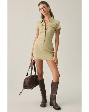 BDG Polly Linen Short Sleeve Utility Romper - Natural