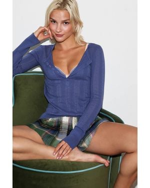 Out From Under Pointelle Henley Top - Blue