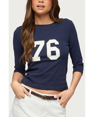 Edikted Seventy Six Quarter Sleeve T Shirt Top - Blue