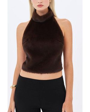 Miss Circle Xeriah Faux Mink Fur Backless Halter Top - Black