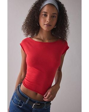 Out From Under Cotton Compression Boatneck Cropped Tee Top - Red