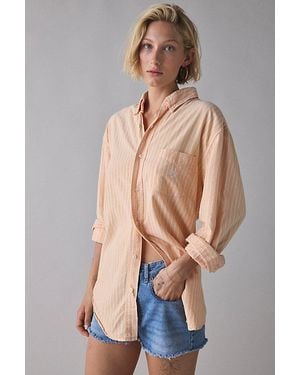 Vintage & ReMADE by UO Remade By Uo Bleached Oversized Stripe Button-Down Shirt - Blue