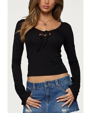 Edikted Olina Long Sleeve Keyhole Top - Black