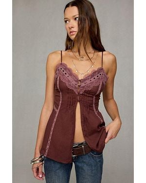 Kimchi Blue Ashleigh Split-Front Lace Trim Tunic Cami - Multicolor