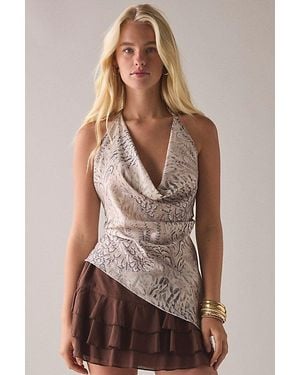 Urban Outfitters Uo Quinn Asymmetric Satin Cowl Neck Halter Top - Brown
