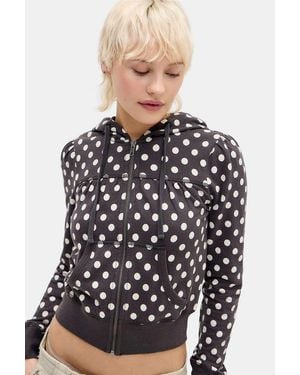 Urban Outfitters Uo Polka Dot Fitted Zip-through Hoodie - Black