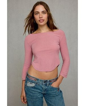 BDG Boatneck 3/4 Sleeve Spill The Tee - Pink