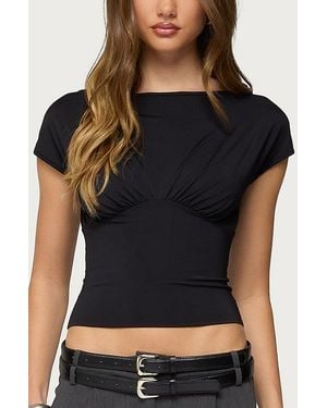 Edikted Leonah Ruched Boat Neck Top - Black