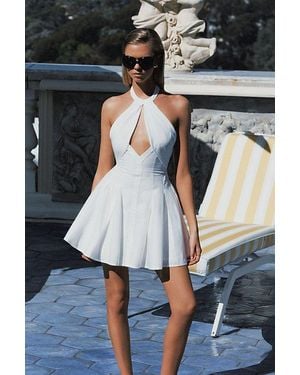 Miss Circle Jordyn Cotton Poplin Keyhole Halter Mini Dress - Black