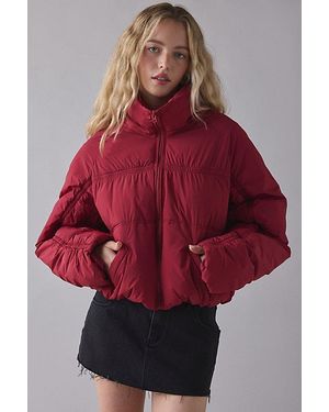 BDG Piper Ruched Cropped Puffer Jacket - Red