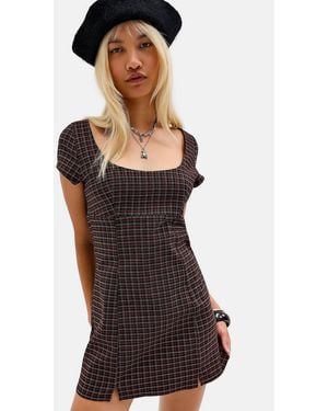 Urban Outfitters Uo Misha Check Scoop Neck A-line Mini Dress - Black