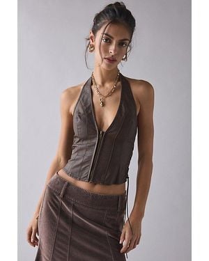 Urban Outfitters Uo Maddison Side-Tie Faux Leather Plunging Halter Top - Brown
