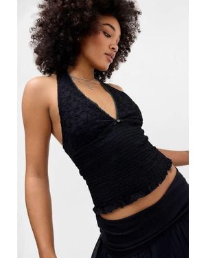 Urban Outfitters Uo Hattie Shirred Halter Top - Black