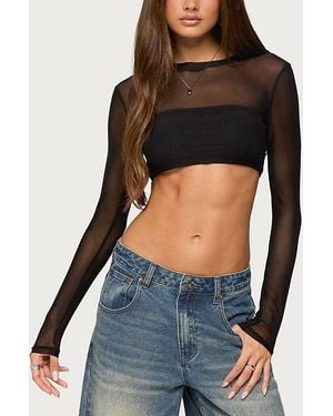 Edikted Olisa Long Sleeve Mesh Crop Top - Blue
