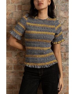 Amy Lynn Romy Multi Stripe Smocked Cotton Knitted Top - Yellow