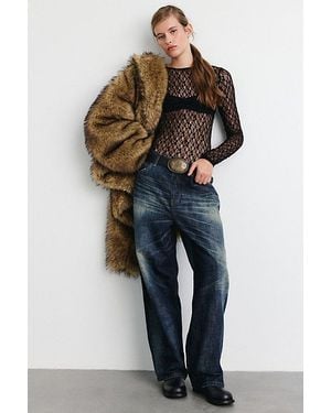 Urban Outfitters Out From Under Lily Sheer Lace Long Sleeve Bodysuit - Blue