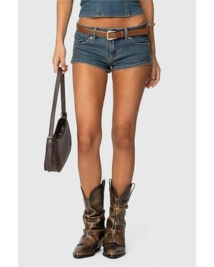 Edikted Jagger Low Rise Denim Shorts - Blue