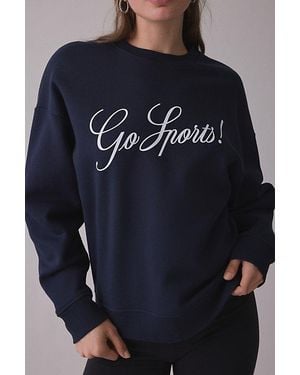 FAVORITE DAUGHTER Go Sports Graphic Crew Neck Pullover Top - Blue