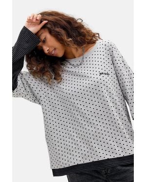 BDG Arlo Polka Dot & Stripe Double Layer Tee - Grey