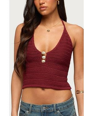 Edikted Backless Coastal Charm Crochet Top - Red