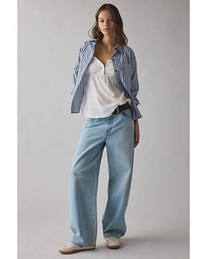 BDG Sawyer Lace Trim Short Sleeve Babydoll Top - Blue