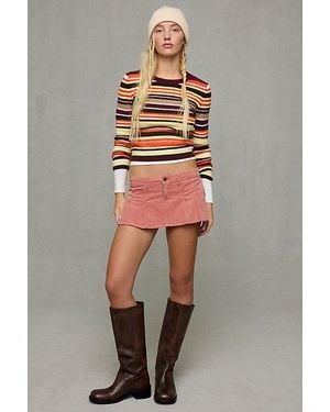 BDG Bad Influence Corduroy Pleated Low-Rise Mini Skort - Pink