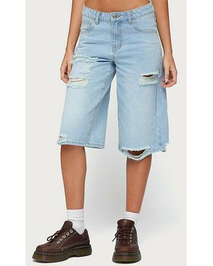 Edikted Distressed Low Rise Boyfriend Bermuda Shorts - Blue