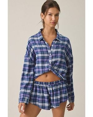 Out From Under Daydreamer Twist-Front Button Down Shirt Top - Blue