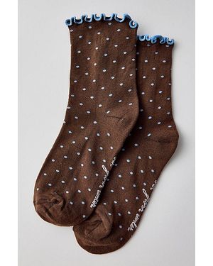 Out From Under Lettuce-Edge Polka Dot Socks - Brown