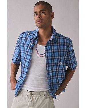 Vintage & ReMADE by UO Remade By Uo Check Pattern Crop Shirt Top - Blue