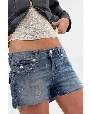 TRUE RELIGION Joey Crystal Low Rise Denim Shorts - Blue
