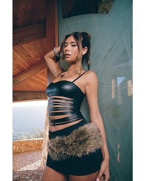 Edikted Nia Cutout Shredded Faux Leather Top - Black