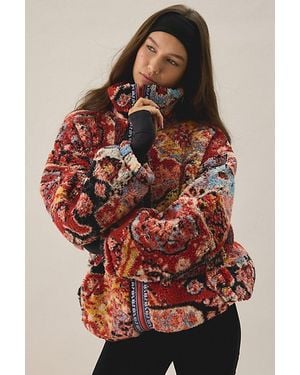 BDG Mae Printed Piled Fleece Zip-Up Jacket - Red
