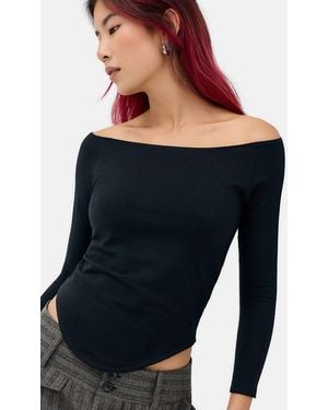 Urban Outfitters Uo Off-shoulder 3/4 Sleeve Basic Tee - Blue