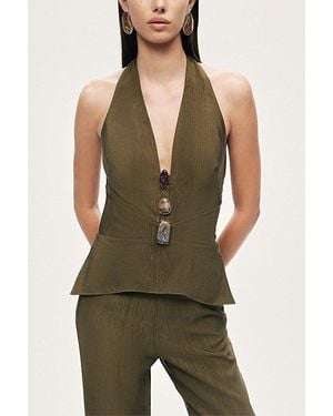 Nocturne Halter Neck Peplum Top - Green