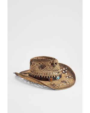 Urban Outfitters Uo Beaded Burnished Western Hat - Brown