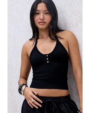 Out From Under Andi Seamless Halter Button Cami - Black